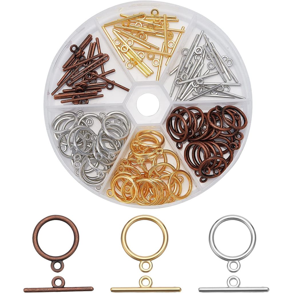 PH PandaHall 60 ชุดเข็มกลัด 3 สี เครื่องประดับปิด Clasp IQ_toggle สำหรับสร้อยคอและสร้อยข้อมือ