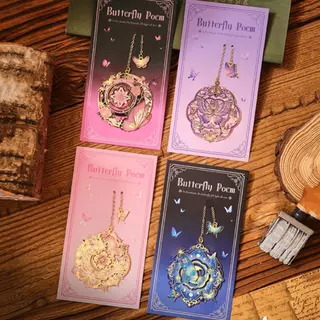 ที่คั่นหนังสือ สีบรอนซ์ สีสันสดใสพร้อมโซ่ รัก-หัวใจ ดวงอาทิตย์ ดอกไม้ผีเสื้อที่คั่นหนังสือโลหะอ่านหนังสือคลิปนักเรียนโรงเรียนเครื่องสํา
