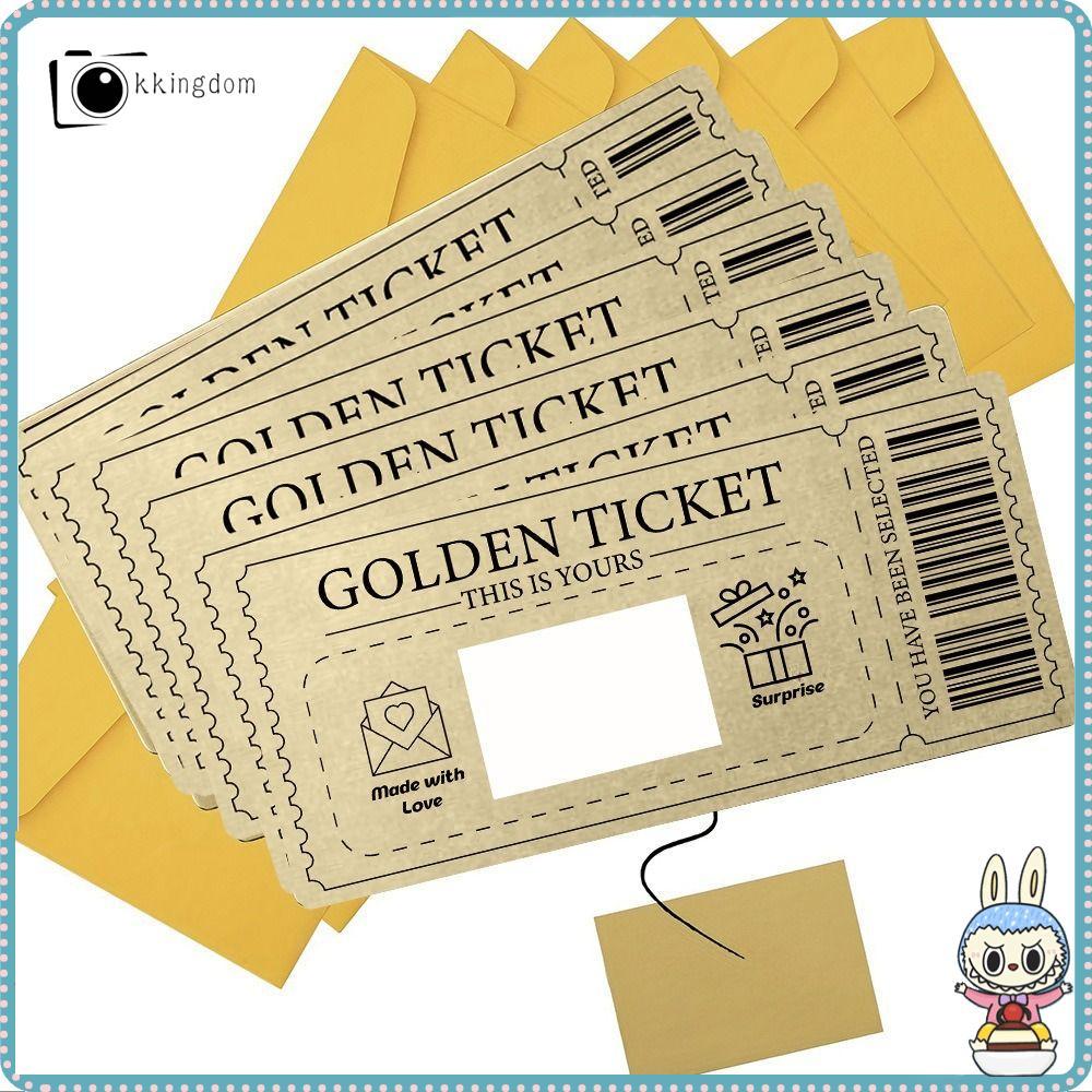 KKINGDOM Golden Ticket Scratch- Card, Raffle Gift Concert Ticket, with Envelope Scratch Ticket Party