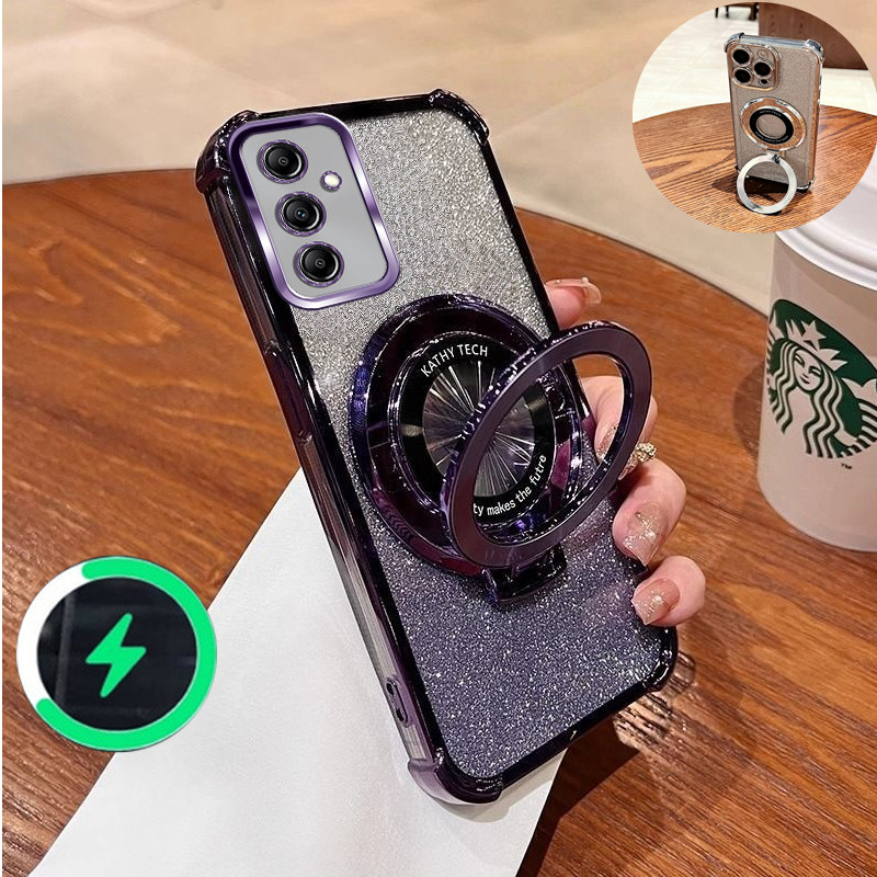 เหมาะสําหรับ Samsung A36 A56 5G A17 เคสโทรศัพท์สี่มุม anti drop CD วงเล็บแม่เหล็กแฟลชแป้งโปร่งใส soft shell dual-ใช้ 023 - รูปที่ 2