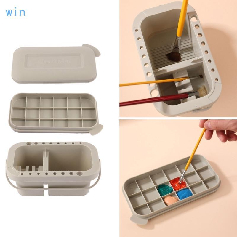 Win 3 in 1 Artist Paint Brush Washer Cleaner Pots Art Paint Brush แปรงอ่างล้างหน้าอ่างพร้อมฝาปิดและแปรง 16 หลุม Ho