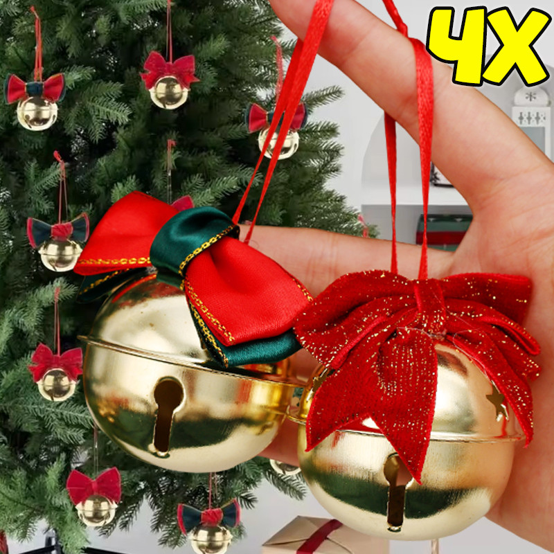 ต้นคริสต์มาส DIY Decor เงากํามะหยี่โบว์จี้ระฆังขนาดเล็ก - ซาตินประณีต Bowknot Hollow Out Gold Bells แขวนเครื่องประดับ