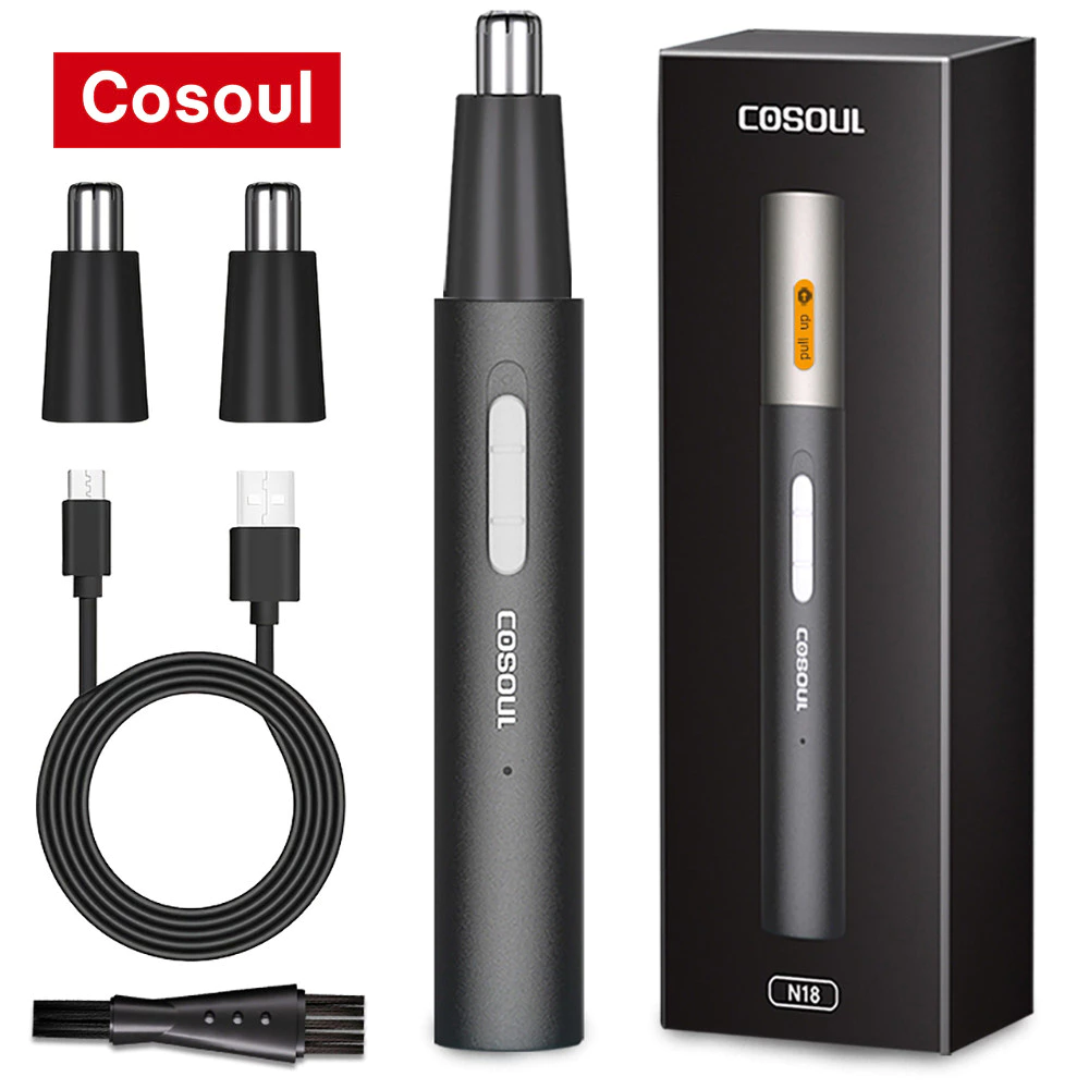 Cosoul เครื่องกันขนจมูก เครื่องกันขนจมูกไฟฟ้าสำหรับผู้ชาย เครื่องโกนหนวดจมูก ตัดโลหะ