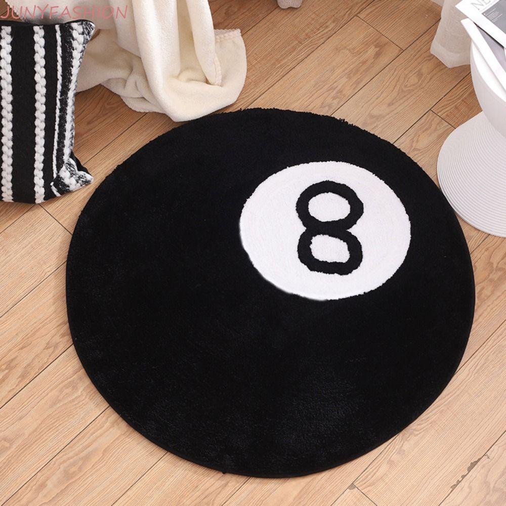 JUNYFASHION 8 Ball Rug, Anti-slip Soft 8 Ball พรม, Creative Plush ผิวสีดําที่เป็นมิตร 8 Ball Mat Hoo