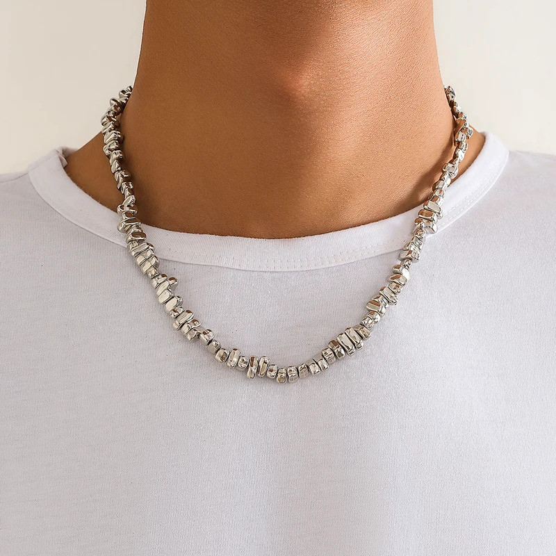 Ingemark Retro Silver Color Irregular CCB Bead Chain Necklace Unisex Vintage Adjustable Link Choker 