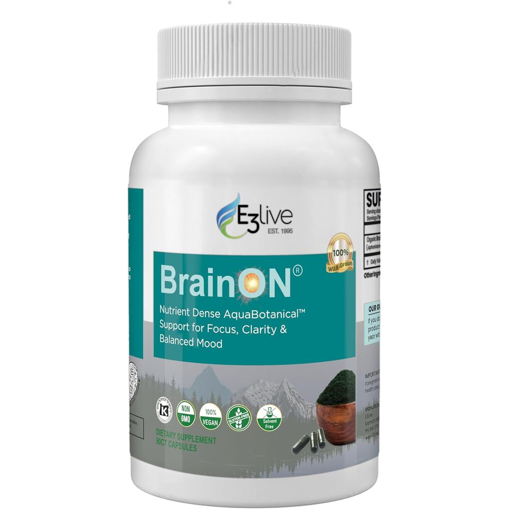 E3LIVE BrainON - สารสกัดจาก AFA ลงทุนป่าสําหรับ Mood Balance & Focus 90 นับ