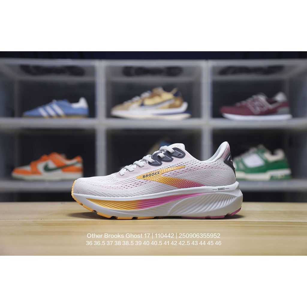 Brooks Ghost 17 รองเท้าวิ่งสวมใส่ง่าย มีตาข่ายและเทคโนโลยี DNA LOFT V2 โฟม เหมาะสำหรับผู้ชายและผู้หญ