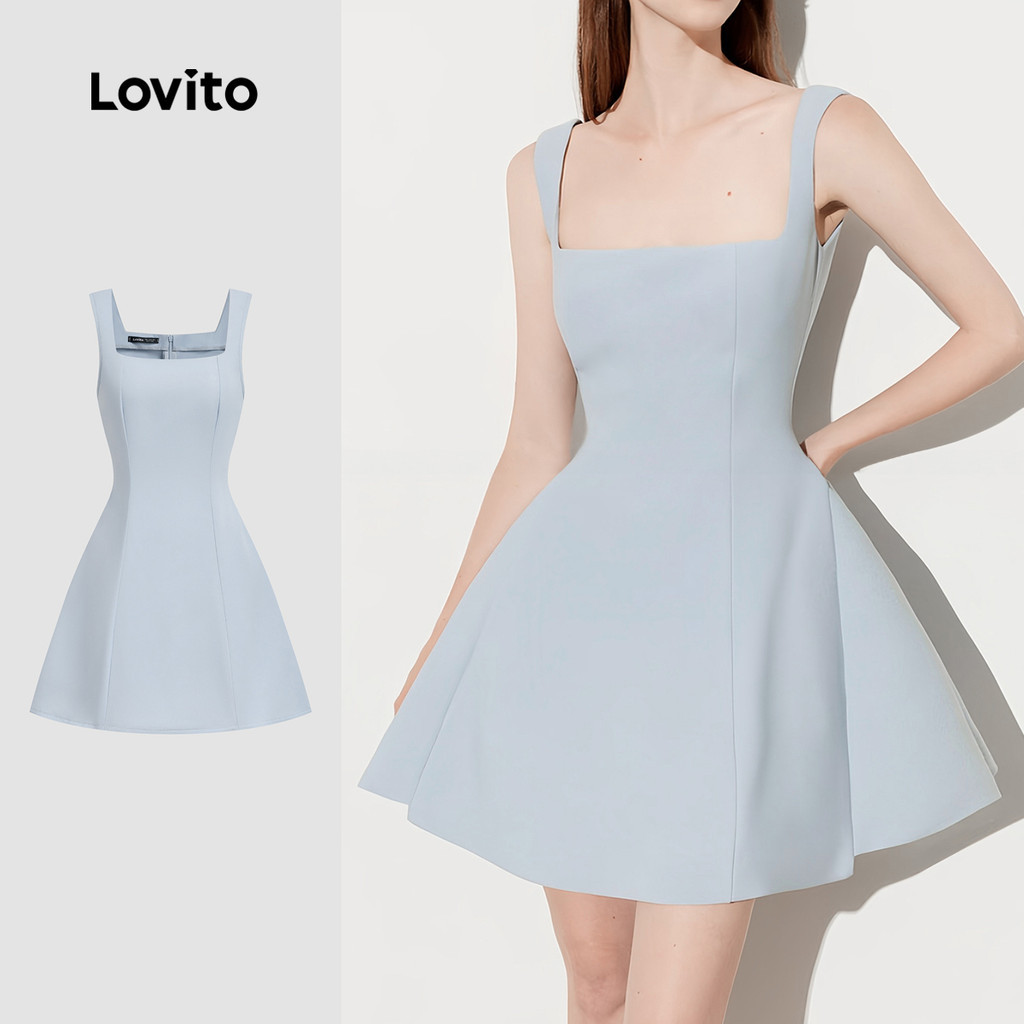 Lovito ชุดเดรสสีฟ้าฤดูใบไม้ผลิ/ฤดูร้อนที่หรูหราสำหรับผู้หญิง L139AD261