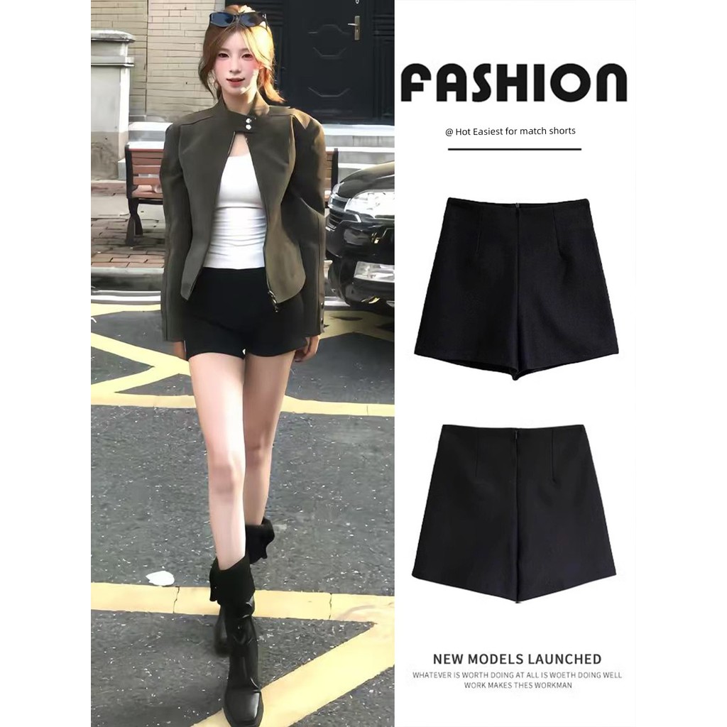 กางเกงขาสั้นสีดําผู้หญิงสวมใส่ด้านนอกฤดูใบไม้ร่วงเอวสูงยืดกางเกงโยคะกางเกงร้อนขนาดเล็กสลิมฟิตเลกกิ้ง