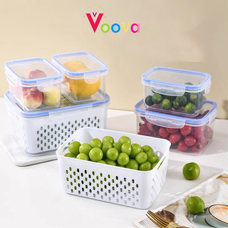 VOOVA Wadah Penyimpanan Makanan/ Storage Box/ Box Dengan Saringan/ Keranjang Saringan Pengering Sayur/ Keranjang Buah Pengering Sayuran Saringan Serbaguna/ Kotak Penyimpanan Multifungsi