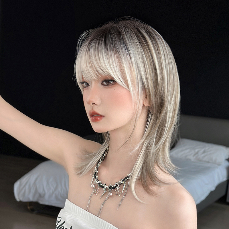 แฟชั่น Wolf Cut Layered Bob Grey-white Highlighted Hair Bundle - ผมสังเคราะห์ที่สมจริงสไตล์ Mullet ท