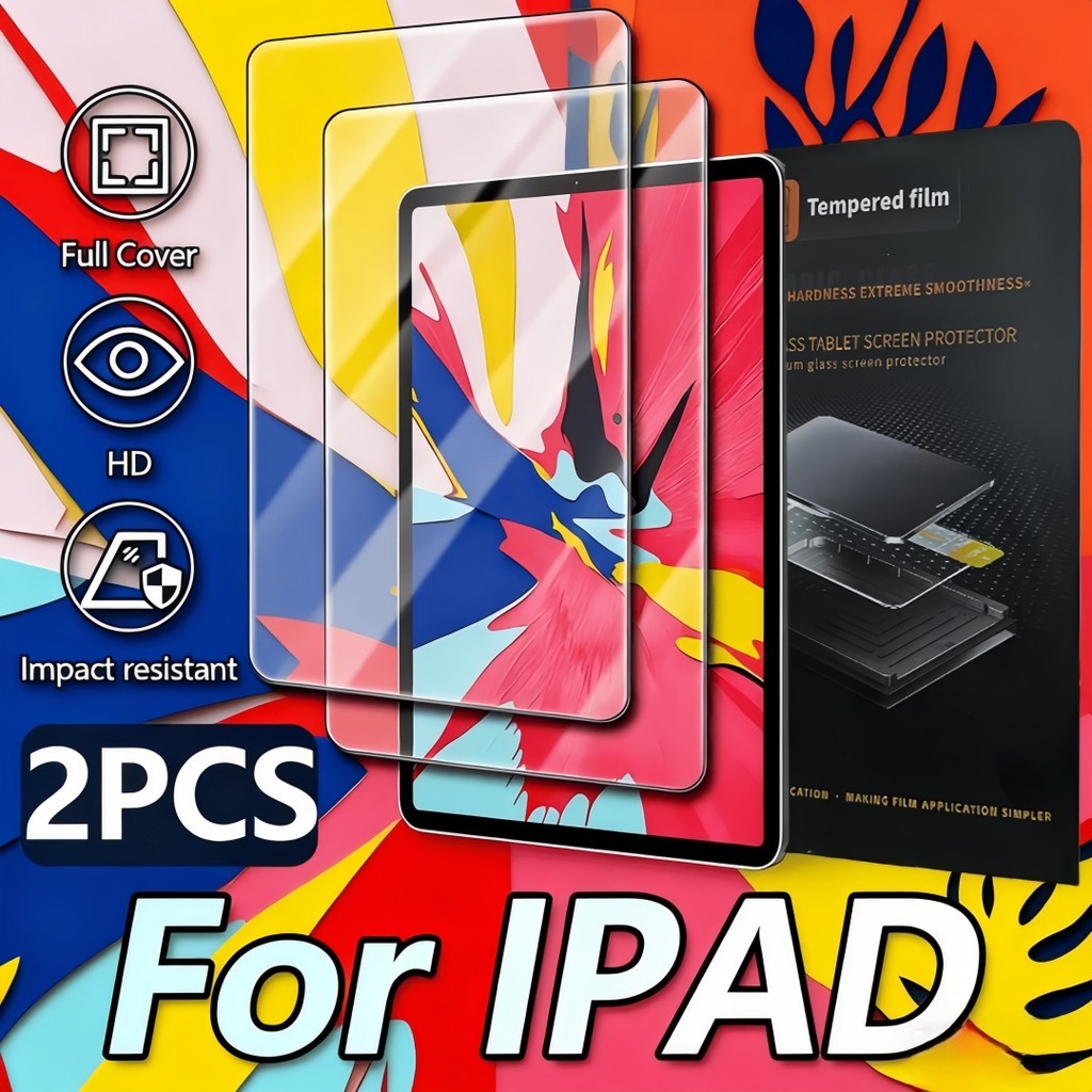【2 ชิ้น】HD ฟิล์มกระจกนิรภัยใส ฟิล์มกระจกใช้สำหรับ iPad รุ่นล่าสุด มีครบทุกรุ่น gen7/8/9/10/11 air4/5/6/7 Pro11 2024(M4)