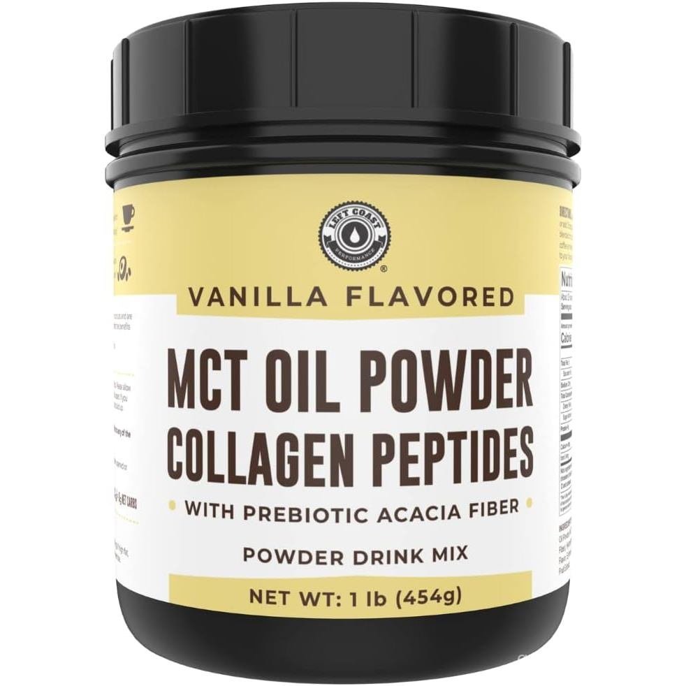 Keto MCT Oil Powder + คอลลาเจน + ไฟเบอร์อะคาเซียพรีไบโอติก รสวานิลลา 16oz. MCT Oil Powder จากมะพร้าว