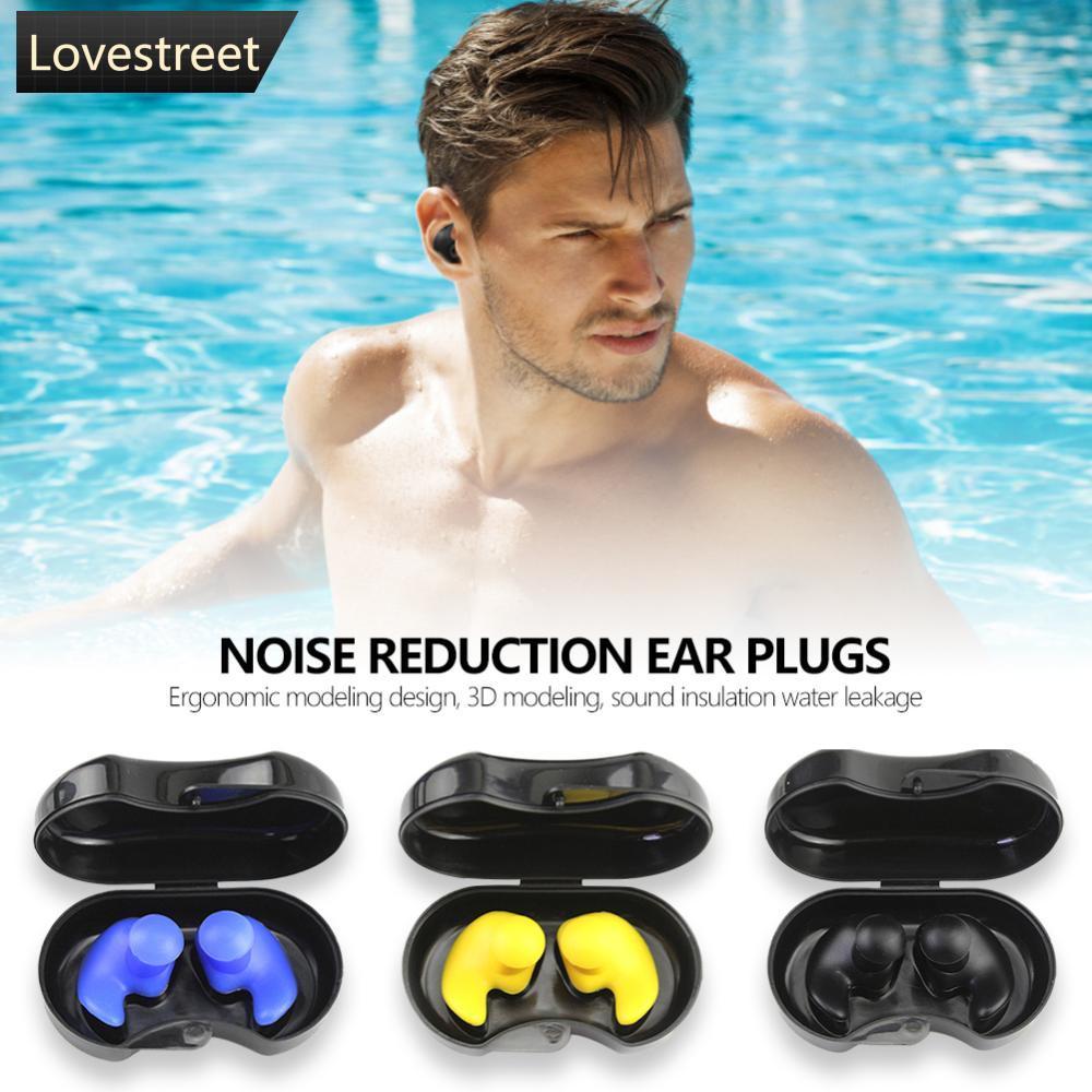 LOVIE 1 คู่ดําน้ํากีฬาทางน้ําอุปกรณ์ว่ายน้ําพร้อมกล่องคอลเลกชันที่อุดหูกันน้ําแบบนุ่มกันฝุ่นหูซิลิโค