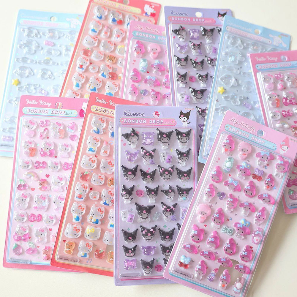 น่ารักการ์ตูน BONBON Drop กาวสติกเกอร์ Puffy Cinnamoroll Pompompurin Girly แฟนการ์ด DIY สมุดภาพหัตถกรรม Decals