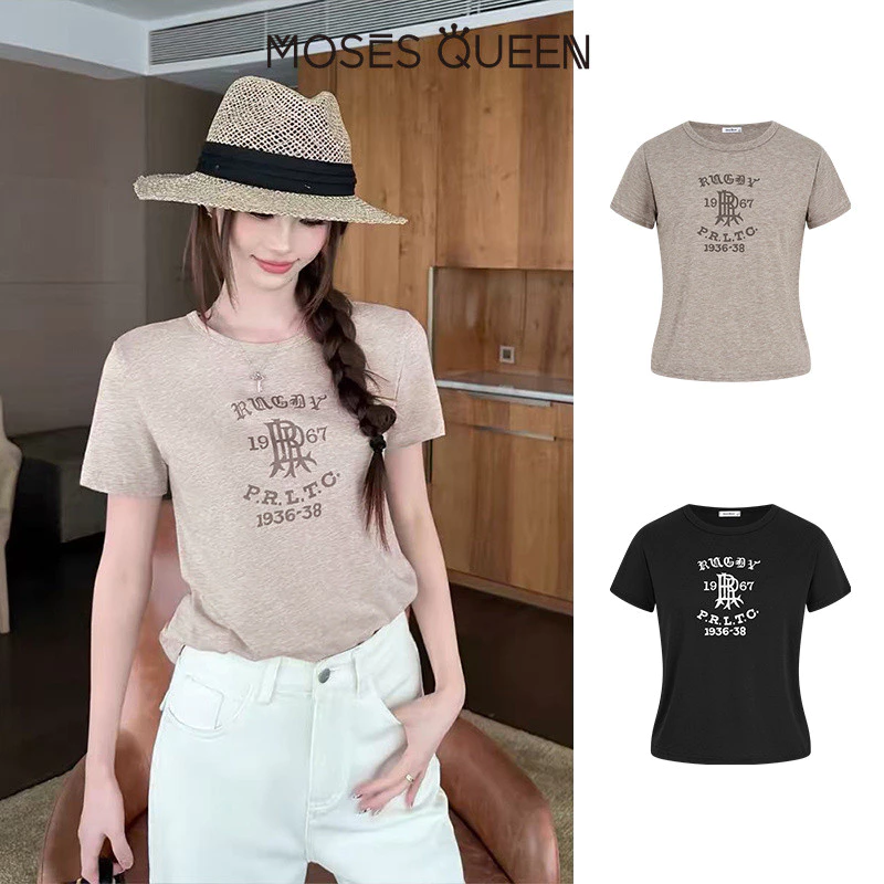 MOSESQUEEN เสื้อยืดแขนสั้นเปิดไหล่ - ผู้หญิงฤดูร้อนดีไซน์ใหม่ - เสื้อเชิ้ตเดรสสั้นกระชับสัดส่วนสไตล์อเมริกัน #63951