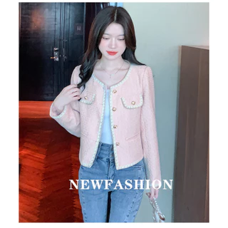 แจ็คเก็ตสูทสั้นสไตล์เกาหลี สีชมพู น่ารัก แขนยาว สำหรับสตรี ทันสมัย หรูหรา สวมใส่สบาย ตัวใหม่