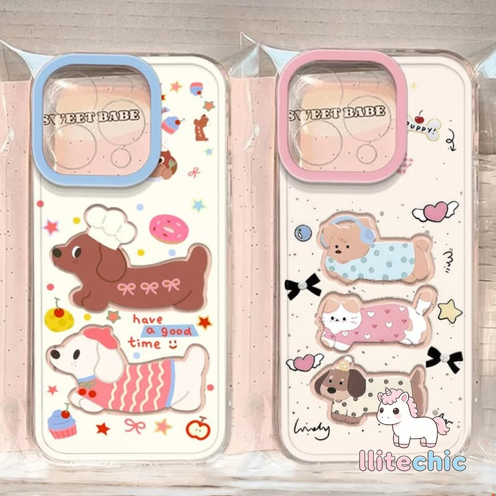 เหมาะสําหรับ IPhone 11 12 13 15 16 17 Air 14 Pro Max XR XS X Max กรณีโทรศัพท์ TPU กันกระแทกสุนัขไส้กรอกแมวการ์ตูนน่ารัก