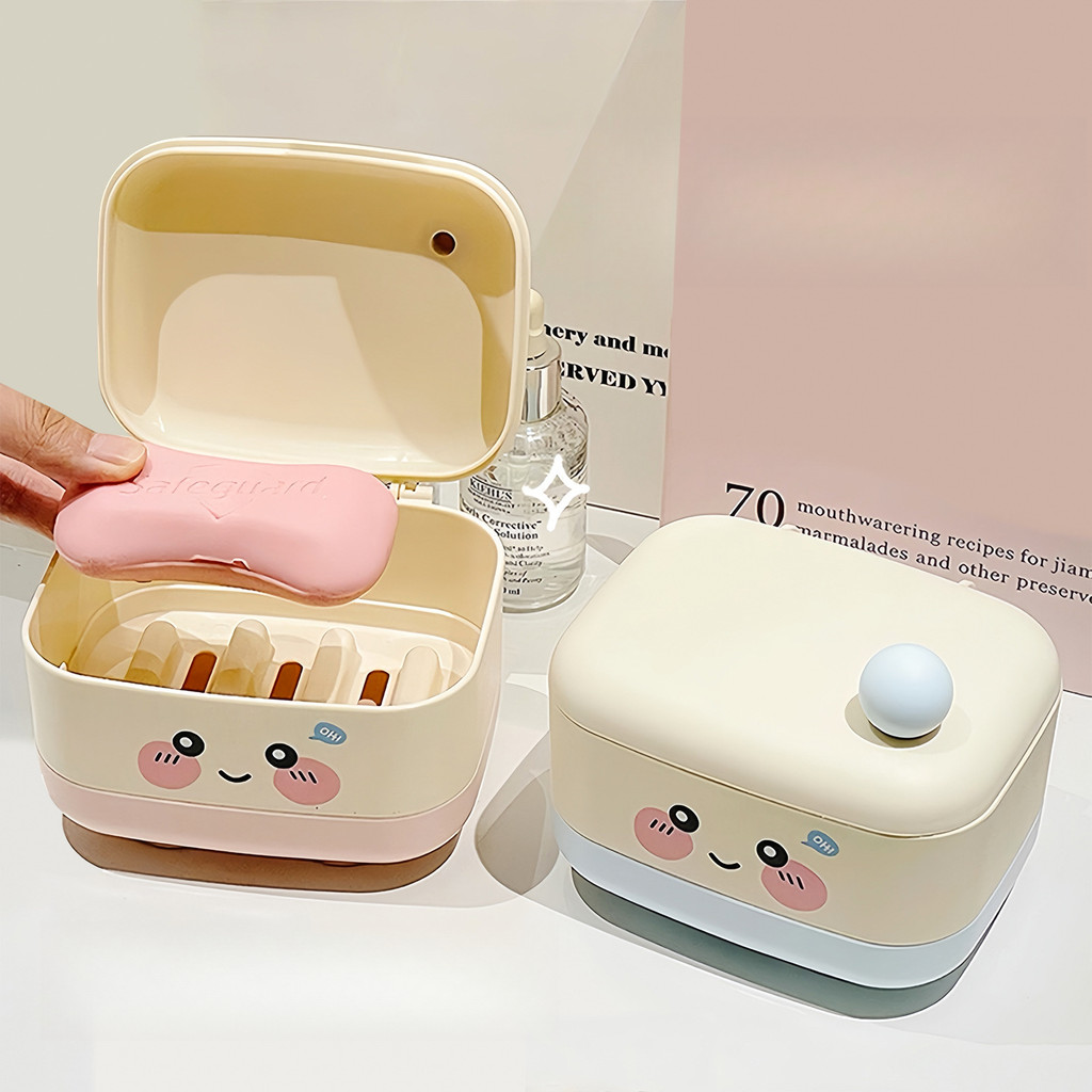 กล่องสบู่ กล่องสบู่เปิด สำหรับบ้าน ท่อระบายน้ำสองชั้น ดีไซน์น่ารัก ใช้สำหรับใส่สบู่ กล่องสบู่การ์ตูน