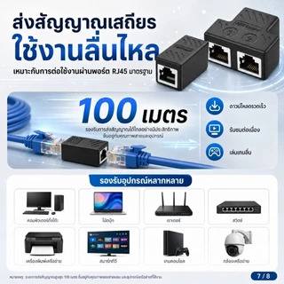 RJ45 Connector ตัวต่อกลางสายแลน LAN Coupler F/F อะแดปเตอร์ขยายสาย Ethernet รองรับ Cat5e Cat6 Cat7 ไม่ลดความเร็ว