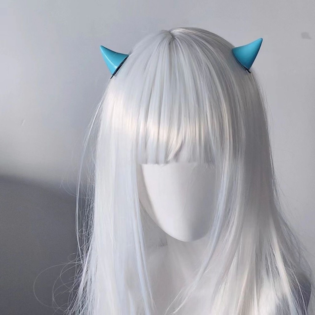 Blue Devil Horn กิ๊บติดผม Y2K Gothic Lolita คอสเพลย์ Hairpin ฮาโลวีนอุปกรณ์เสริมผมสําหรับสาว