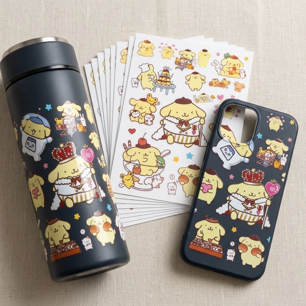 Sanrio Pom Purin การ์ตูนน่ารัก UV DTF สติ๊กเกอร์กันน้ํา