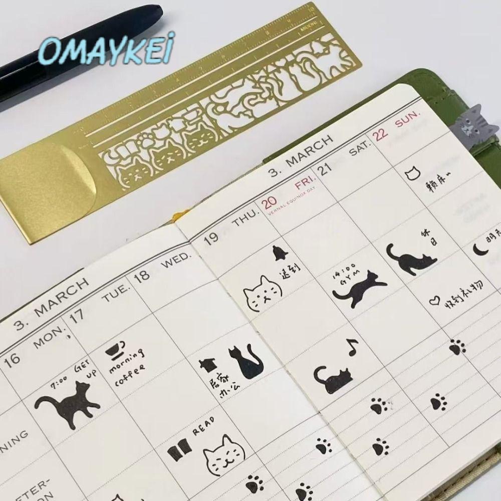 OMAYKEI เมย์เคอิ ที่คั่นสองด้าน,ของขวัญลายแมว ไม้บรรทัดแม่แบบแมว,สมุดวางแผนไดอารี่น่ารักหมายเหตุเครื่องมือเครื่องเขียนมัลติฟังก์ชั่โรงเรียนสํานักง