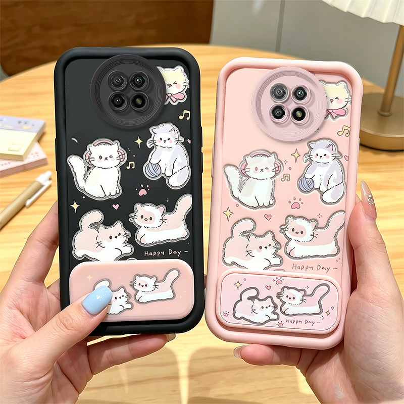 เคสสําหรับRedmi NOTE 9 เคสโทรศัพท์Softcaseซิลิโคนกันกระแทกดีไซน์ใหม่ความงามแมวน่ารักพร้อมที่วางสําหรับสาวJTKLMZJ1