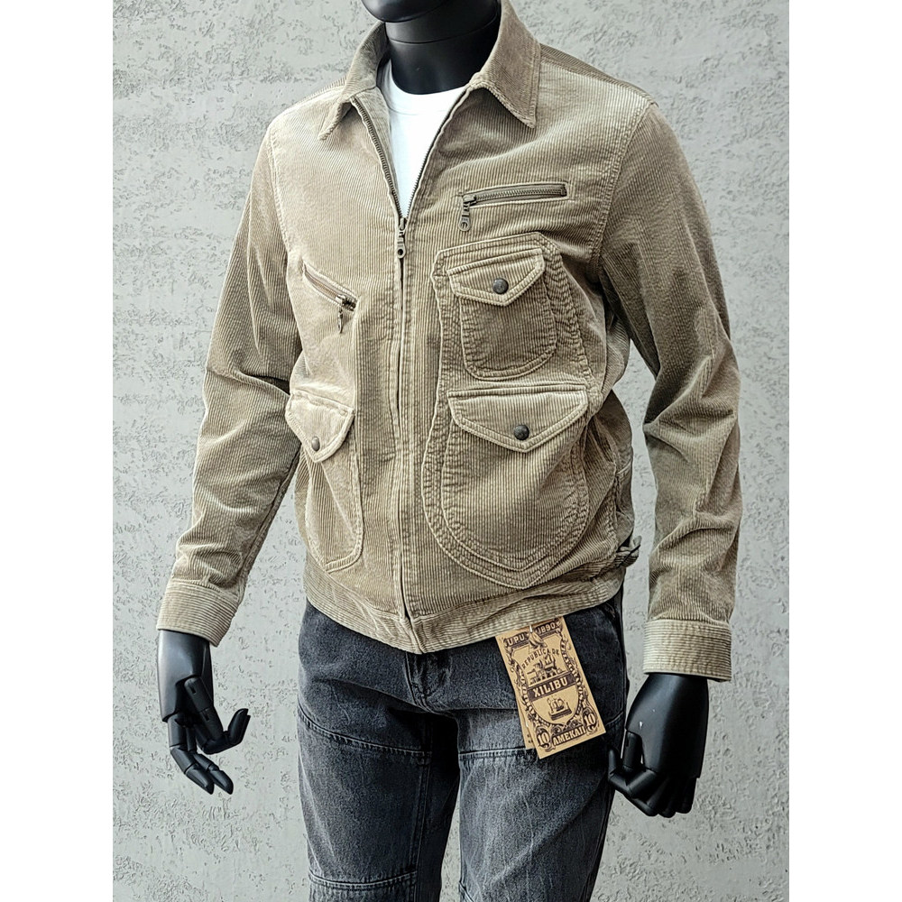 Silibu Khaki Corduroy Multi-Pocket Cargo Jacket Coat สีกากีญี่ปุ่นย้อนยุค Casual Non-rrl