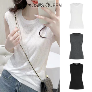MOSESQUEEN มอสซีควีน เสื้อกล้ามแขนสั้นทรงหลวมสําหรับใส่ด้านนอกสําหรับฤดูร้อนเหมาะกับชั้นในอเนกประสงค์และลดอายุการออกแบบสีทึบพื้ #63933