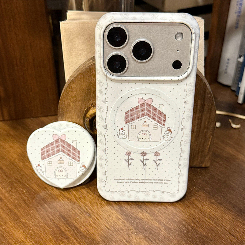 Ins Cute House Snowman Bracket Apple 17Promax Phone Case เหมาะสําหรับฟิล์ม Magnetic Hard Case 16Pro1