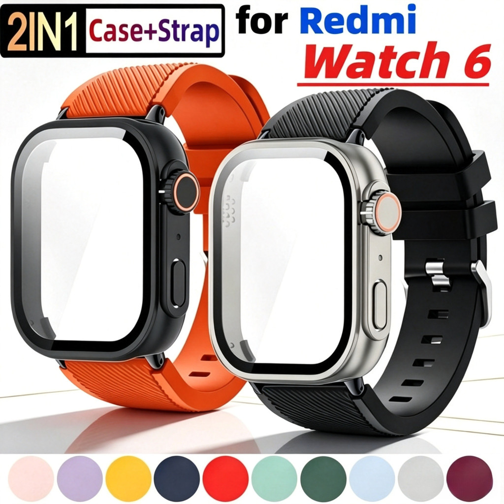 2in1 Strap + สําหรับ Redmi Watch 6 ซิลิโคนนุ่มกระจกนิรภัยหน้าจอสําหรับ Redmi Watch 6