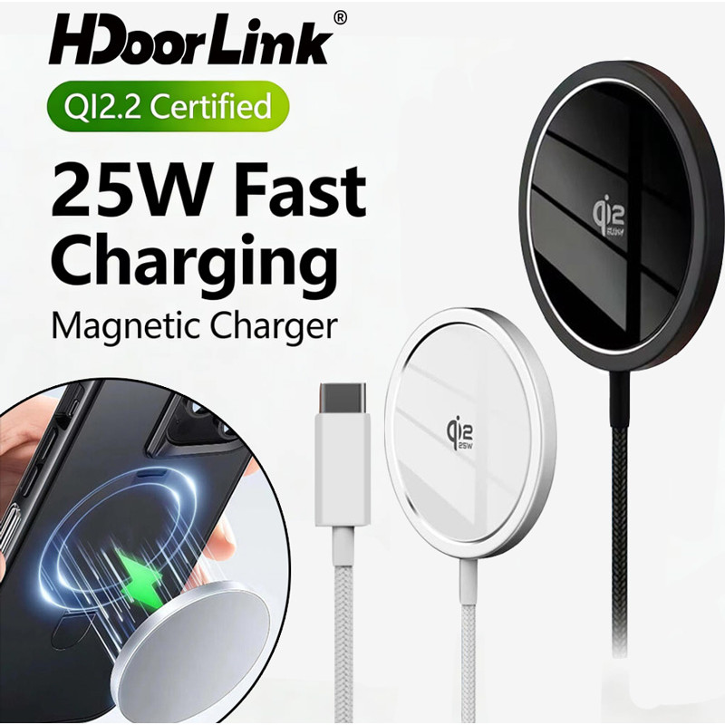 HdoorLink 25W Wireless Magnetic Charger ชาร์จเร็วสุดสําหรับโทรศัพท์ IOS 17 16 15 Type C ชาร์จแม่เหล็