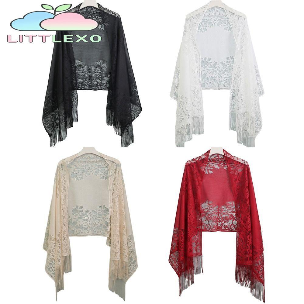 LITTLEX ชุดราตรีพรหม, พร้อมพู่ผ้าคลุมไหล่ผู้หญิงกลวง, อุปกรณ์จัดงานแต่งงานหลากสีผ้าคลุมไหล่ Tulle คอสเพลย์