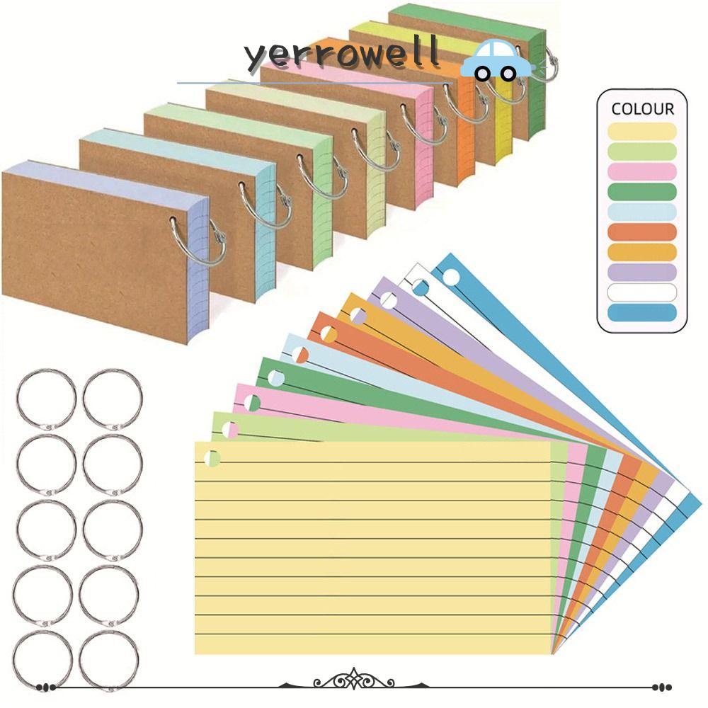 YERROWELL Binder Memo Book, สองด้านพร้อมฝาปิดการ์ดดัชนีใบหลวม, แบบพกพาแนวนอน Line หลวม-Leaf Flash Cards สํานักงาน