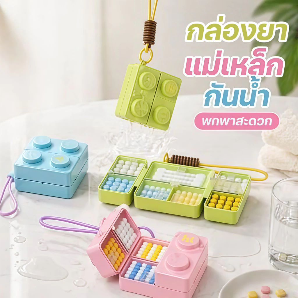 กล่องยา หลายช่อง กันน้ำ แม่เหล็ก เหมาะสำหรับเก็บยาประจำวันและยาเดินทาง กล่องยาพกพา