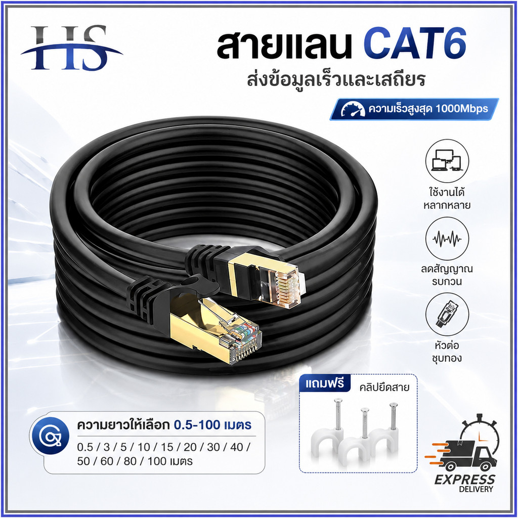 สายแลน CAT6 สาย LAN RJ45 UTP Gigabit Ethernet 1000Mbps 1Gbps ความเร็วสูง 0.5-100M สำหรับ Router แล็ปท็อป คอมพิวเตอร์