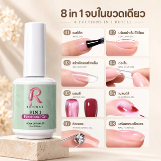 8 IN 1 เจลอเนกประสงค์ เจลทำเล็บ เบสโค้ท ท็อปโค้ท กาวติดเล็บ กาวติดอะไหล่ เสริมหน้าเล็บ เสริมความแข็งแรง 15ml