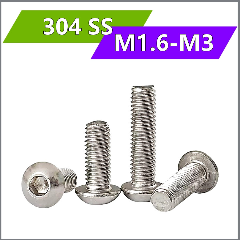 สกรูหัวกลมหกเหลี่ยม M1.6 M3 สแตนเลส 304 แข็งแรง กันสนิม (5-100pcs) 【drp】