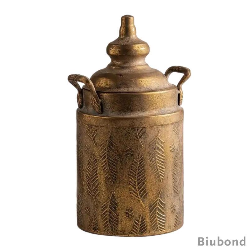 [Biubond] แจกันดอกไม้พร้อมฝาปิดสไตล์โลหะ Urn แจกันโลหะนูน A2836