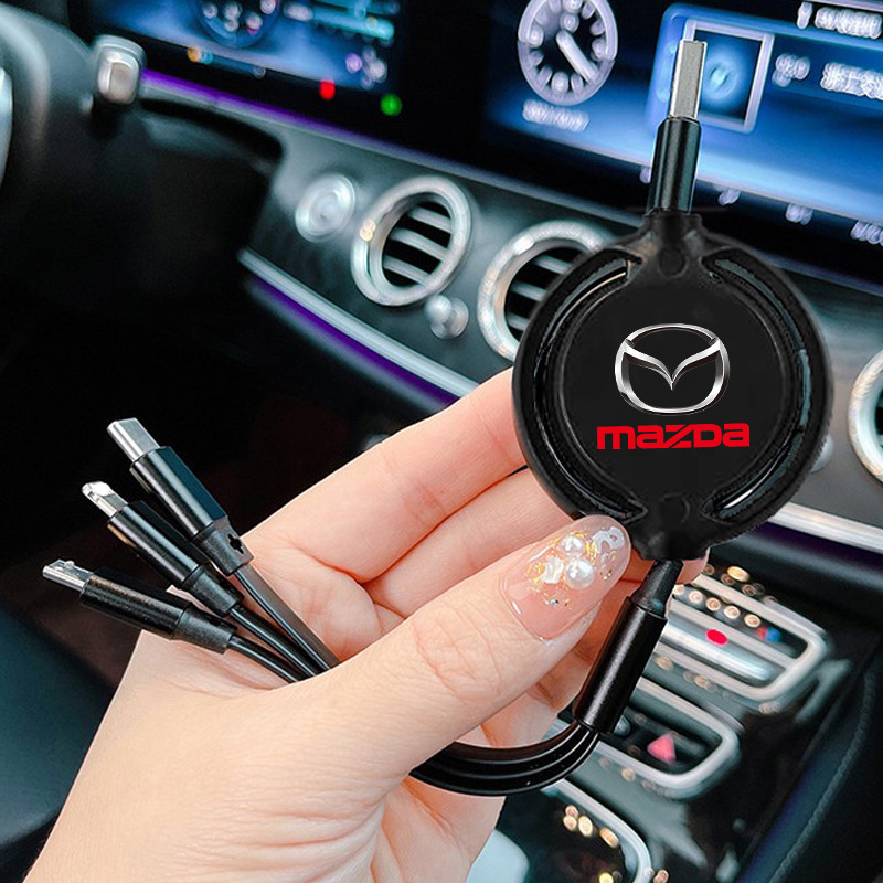 รถ 3 ใน 1 Retractable Micro Data Wire USB Type C 100w Fast Charging สําหรับ MAZDA 3 6 CX-5 Mazda3 CX