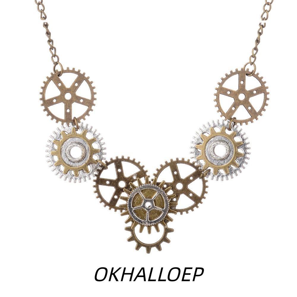 IOKHALLO Steampunk Gear Pendant Necklace, Zinc Alloy Hip-Hop Mechanical Clock Necklace, Vintage Jewe