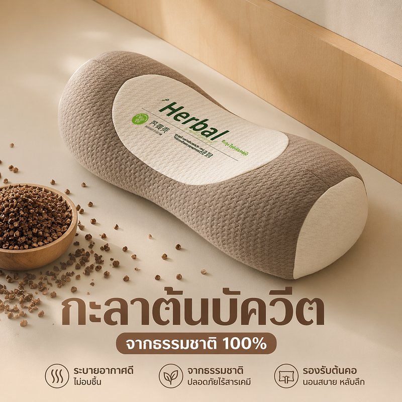 หมอนแกลบบักวีต หมอนรองคอ ทรงกระบอก ตามสรีรศาสตร์ ระบายอากาศ ปลอกผ้านุ่ม ใช้นอนพัก