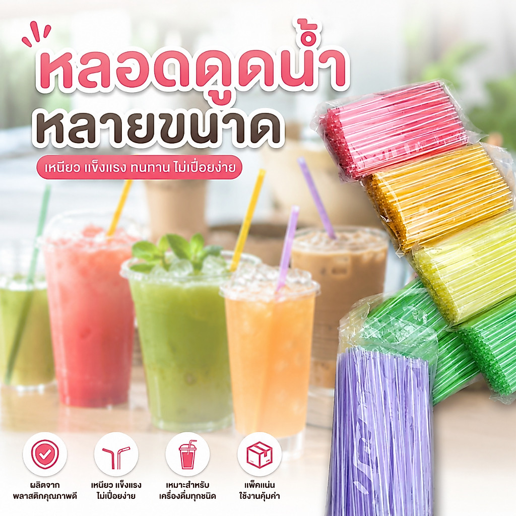[ถูกสุด] หลอด หลอดดูดน้ำ แบบสั้น ยาว บิ๊ก ขายทีละ1ห่อ หลอดพลาสติกคละสี หลอดทำโมบาย หลอดเสียบไม้กฐินหลอดแต่งไม้เสียบแบงค์