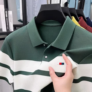 Chaistyle ฤดูร้อนเสื้อโปโล ลายริ้ว ธุรกิจลำลอง คอปกผู้ชายแขนสั้น สีตัดกัน แฟชั่น แมทช์ง่าย รุ่นบาง ระบายอากาศได้ดี