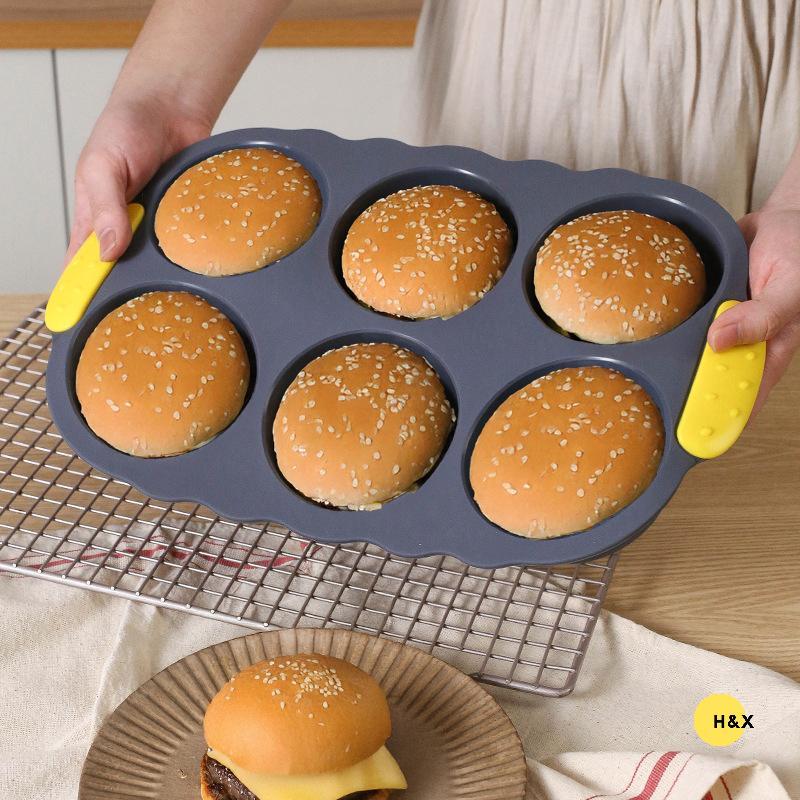 H&X 6-Cavity Silicone Hamburger Bun Pan, Nonsti & Heat-Resistant