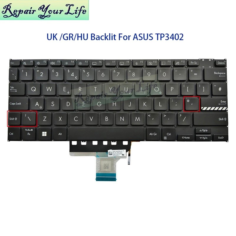 UK เยอรมัน Hugary Backlit คีย์บอร์ดสําหรับ ASUS Vivobook TP3402 TN3402 S14 Flip TP3402ZA TP3402VA TN