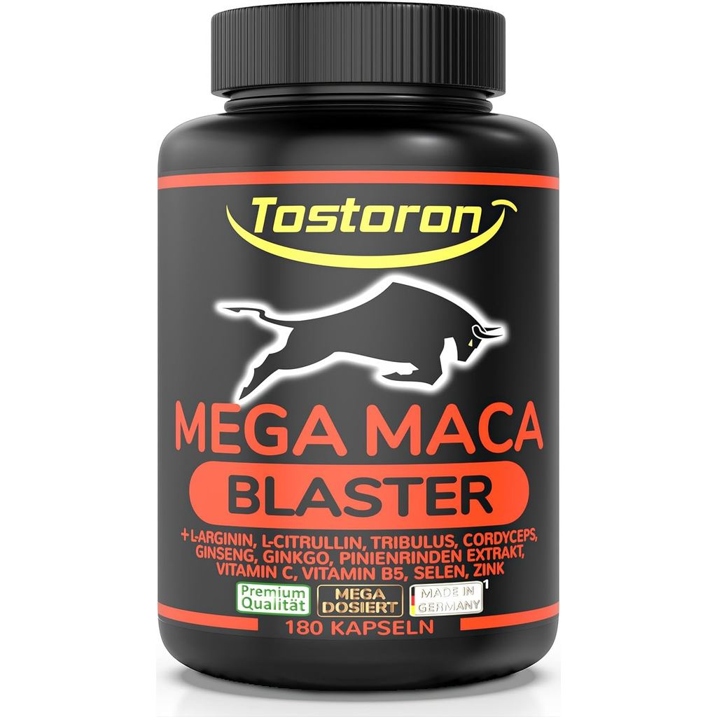 Tosoron MEGA MACA BLASTER โดสสูง-จัดส่งทันทีถึงบ้าน! แคปซูล Maca สีดํา 180 แคปซูล บรรจุ L-Arginine+C