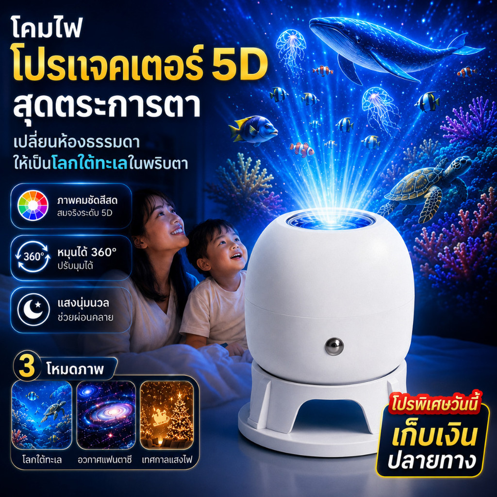 🔥COD NO.1 SALE🔥โคมไฟโปรเจคเตอร์หมุนสีสัน/ของขวัญสำหรับเด็ก/ห้องนอน/ตกแต่งบ้าน/LED เปลี่ยนสี/ใช้งานง่าย/ให้ความผ่อนคลาย