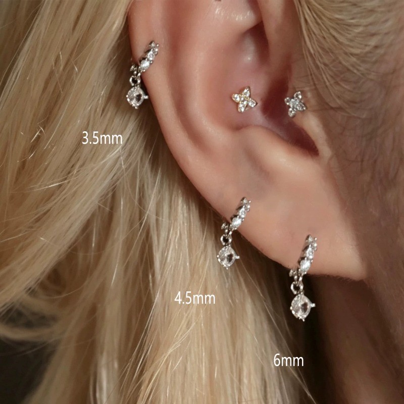 925 Silver Edge Mini Earbone แหวน Sleeping ไม่มีกําจัด Earlobe เล็บ Earbone เล็บต่างหูขนาดเล็กหูหัวเข็มขัด